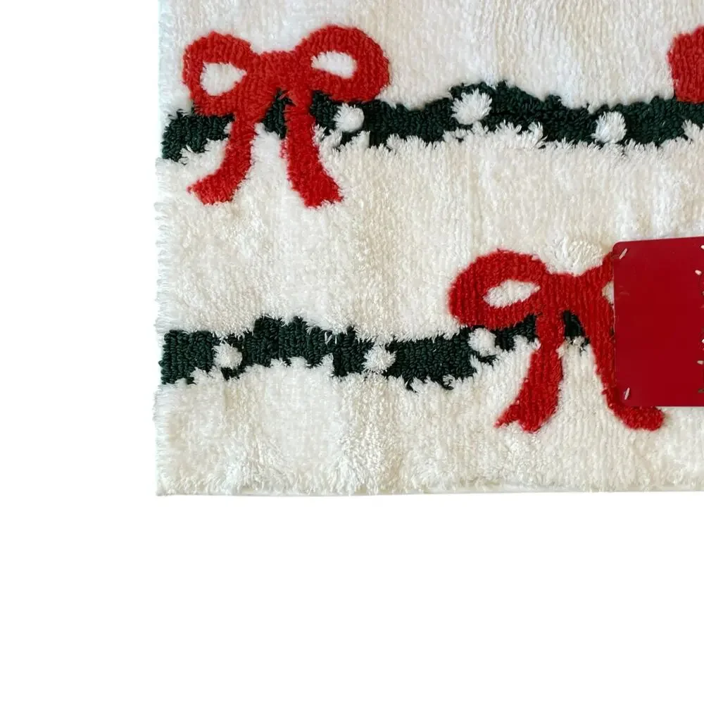 Kassaspa Christmas Bow Garland Bath Rug 21x34 White Red Green Christmas Holiday